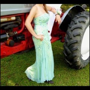 Lime green dress with turquoise overlay/beading